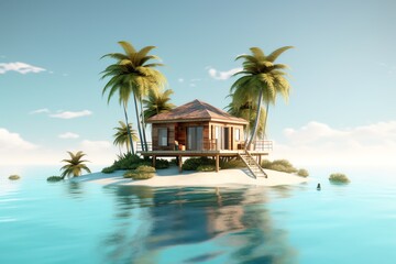 Fototapeta na wymiar tropical island with palm trees and sea, ai generated