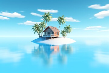 tropical island with palm trees and sea, ai generated