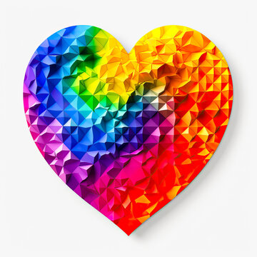 Illustration from heart with rainbow colors on white  background created with Generative AI technology