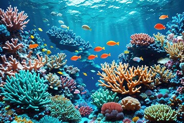 Fototapeta na wymiar Tropical sea underwater fishes on coral reef, generative ai.