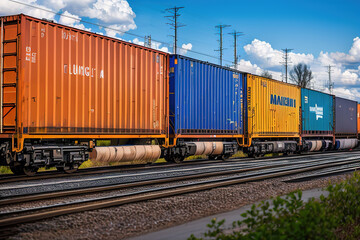 Freight train with cargo containers, generative ai.