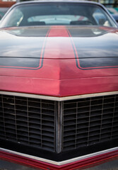 Fototapeta na wymiar Red vintage car hood.