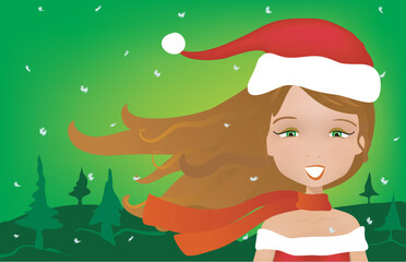 Girl portrait in christmas scene with christmas outfit