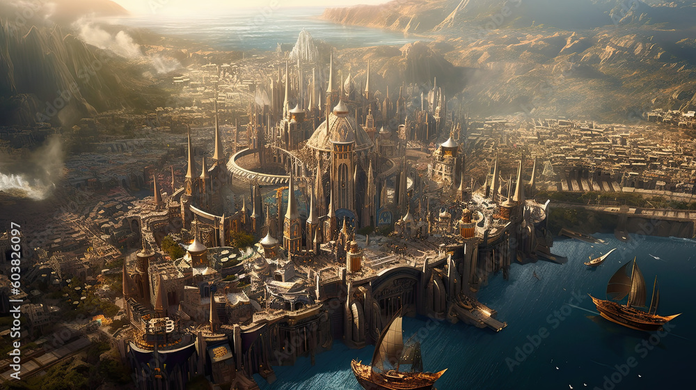 Wall mural Illustration of a steampunk city - AI generated image.