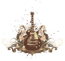 Guitar on the  grunge background. Vector illustration.