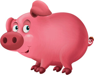 cheerful cartoon scene with happy farm pig smiling illustration for children