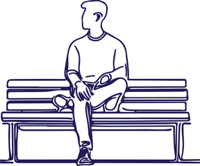 A guy sitting on a bench line art vector 