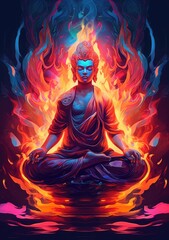 A fire buddha in his sitting pose