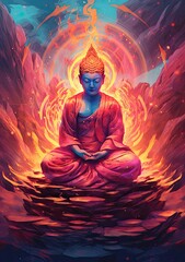 A fire buddha in his sitting pose