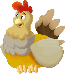 cheerful cartoon scene with happy farm chicken hen illustration for children