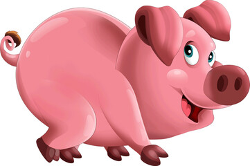 cheerful cartoon scene with happy farm pig smiling illustration for children