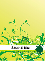 Abstract vector sample text on dark yellow background of floral design, illustration