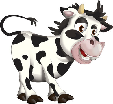 cheerful cartoon scene with funny looking cow calf illustration for children