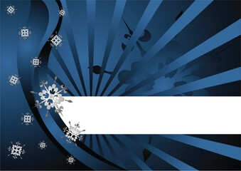 Snow crystals and star burst with copy space over blue