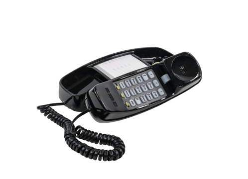 Old landline telephone isolated with cut out background.  