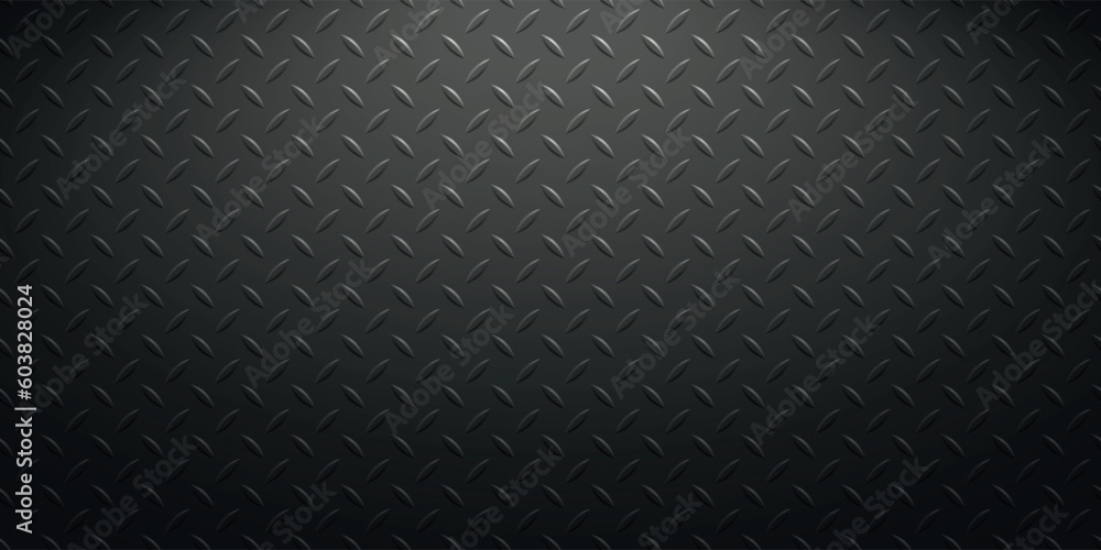Poster vector dark horizontal background with lighting. steel texture with diamond pattern. stainless metal