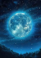 A full moon shining brightly in a starry night sky 