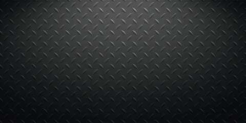 Vector dark horizontal background with lighting. Steel texture with diamond pattern. Stainless metal plate.