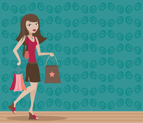 Stylish brunette with shopping bags in hand