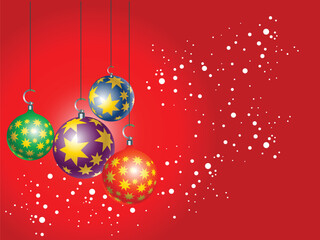 Fototapeta na wymiar four Christmas tree ornament hanging over red background