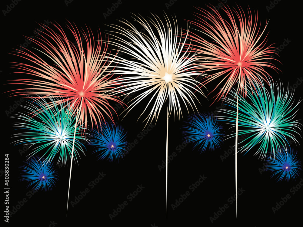 Poster bright and colorful fireworks display in vector format. colors and positions of fireworks can be cha