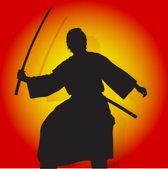 Samurai - Coloured background and Samurai silhouette.