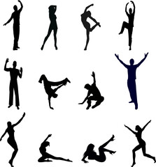 Silhouettes of dansing  people - vector