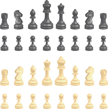 A complete set of chess pieces. No meshes used.