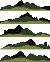 set of landscape with mountain illustrations on transparent background