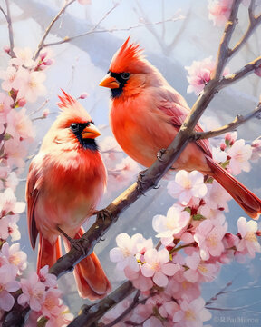 watercolor impressionist painting of cardinals depicting. AI generative