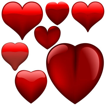 Red Glass Hearts - High detailed glass heards - illustration.