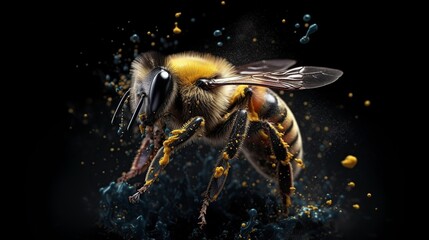 illustration, bee covered in vibrant dust splashes, ai generative.