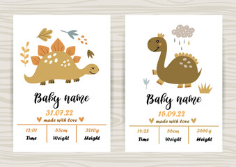 Baby shower invitation templates with cute dinosaurs.