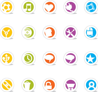 SimpleCons Icon Series Set 2: Simple, colorful round icons with cast shadow. 20 useful website icons with a clean and colorful style. Look for my additional sets in this series. Easy to change colors!