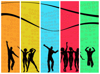 Vector Image of 5 dancers on a multicolor background