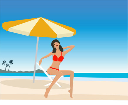 attractive girl on exotic beach - vector illustration