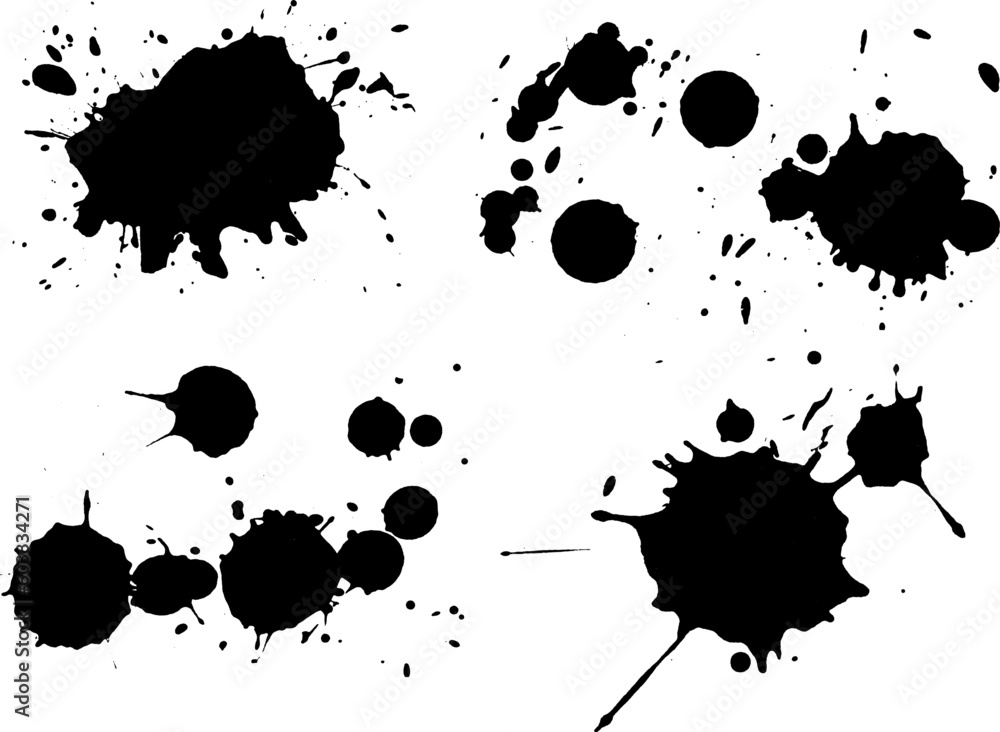 Poster 4 black splats (isolated vectors and on seperate layers) background is transparent so they can be ov