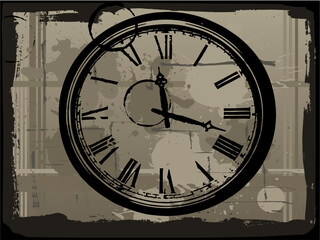Old clock with grunge background