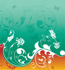 Fototapeta premium Flower background with butterfly, element for design, vector illustration
