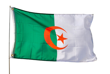 Large Algerian flag waving. Isolated over white background