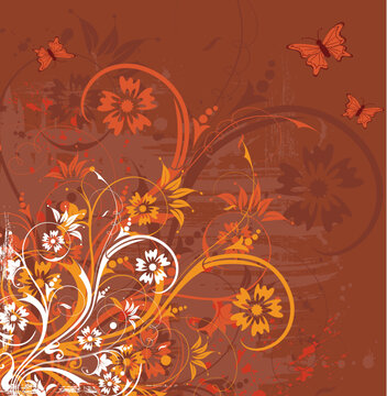 Grunge paint floral background with butterfly, element for design, vector illustration