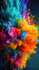 Dynamic multicolored explosions of colors on an isolated black background. Colored abstract background. Generative AI