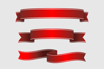 Set of holiday ribbons. Red flag, Ribbon waving in the wind. Design element. 3d on a white background