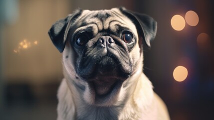 Pug with Bokeh Lights