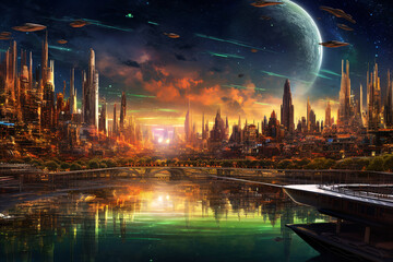 Fototapeta premium futuristic city wallpaper, Generative AI