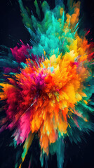 Fototapeta na wymiar Dynamic multicolored explosions of colors on an isolated black background. Colored abstract background. Generative AI