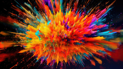 Dynamic multicolored explosions of colors on an isolated black background. Colored abstract background. Generative AI