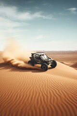 Fototapeta na wymiar illustration, sahara desert racing vehicle, ai generative