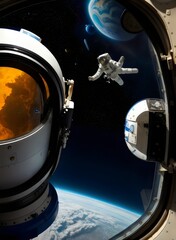 astronaut in space looking out of the window - Generative AI