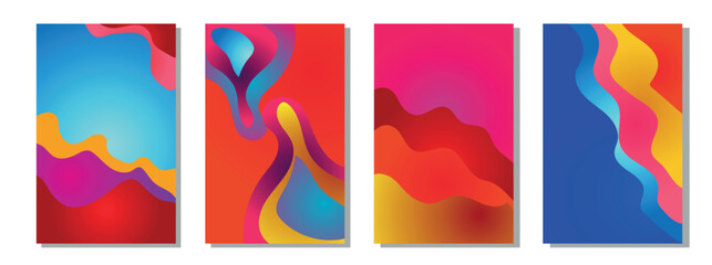 Set of colorful A4 covers with liquid shapes. Template for books, postcards, banners, posters.